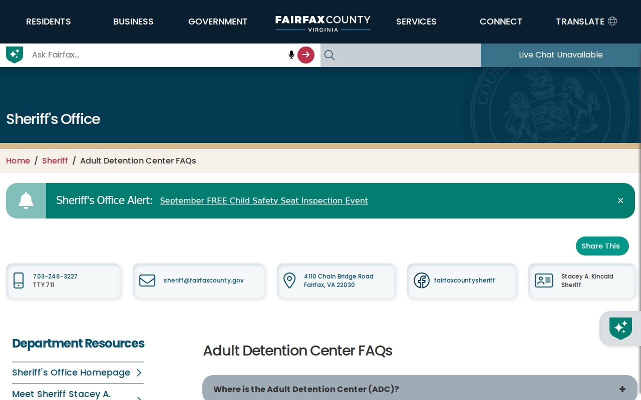 Rose Hill residents directory Fairfax detention center contact information