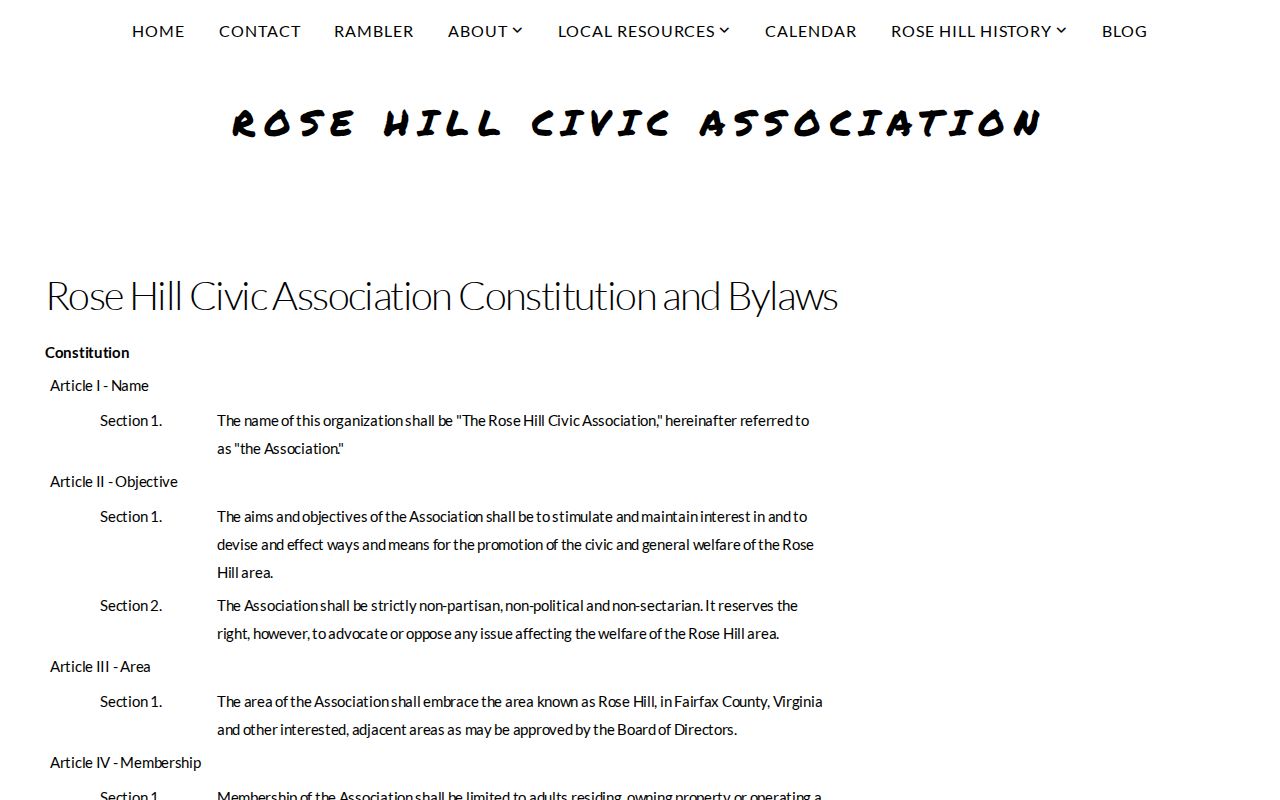 Rose Hill neighbors research with the Rose Hill Civic Association constitution