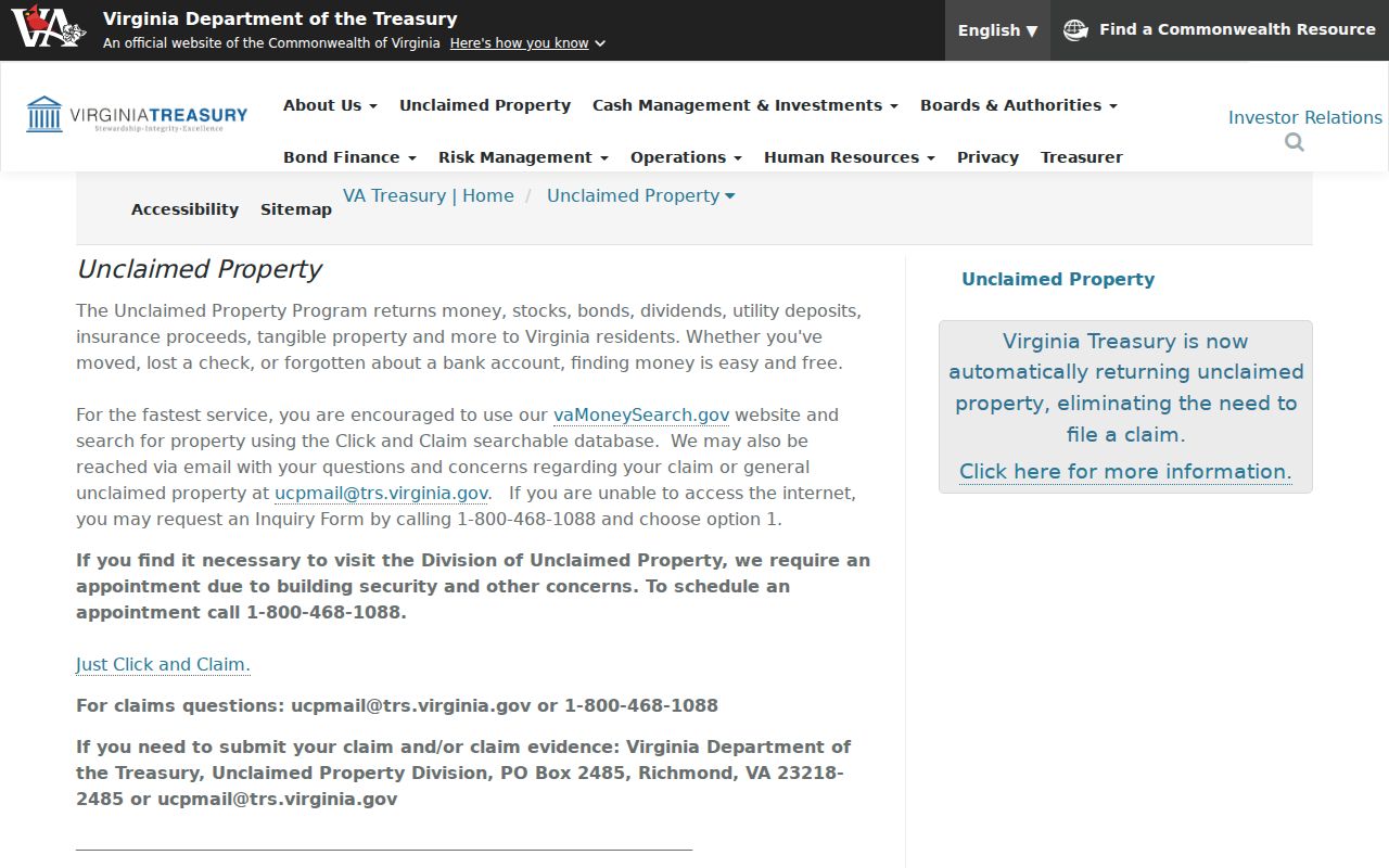 Rose Hill resident lookup through Virginia unclaimed property search